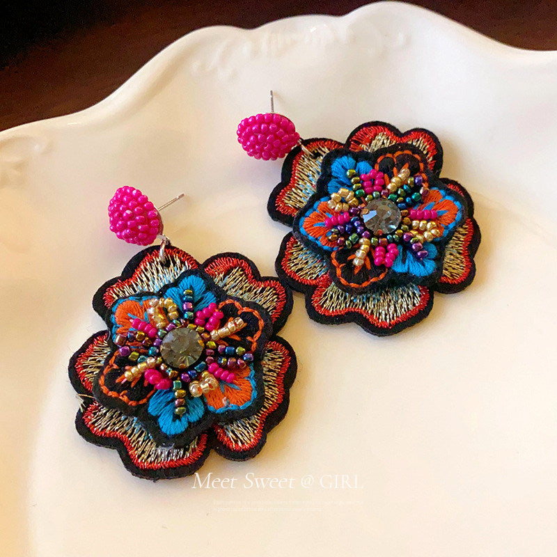Ethnic Embroidered Beaded Earrings - gallify.store
