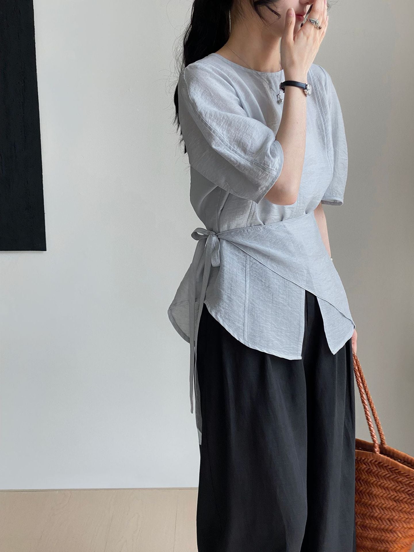 Women's Tencel Linen Puff Sleeve Shirt | Korean Style