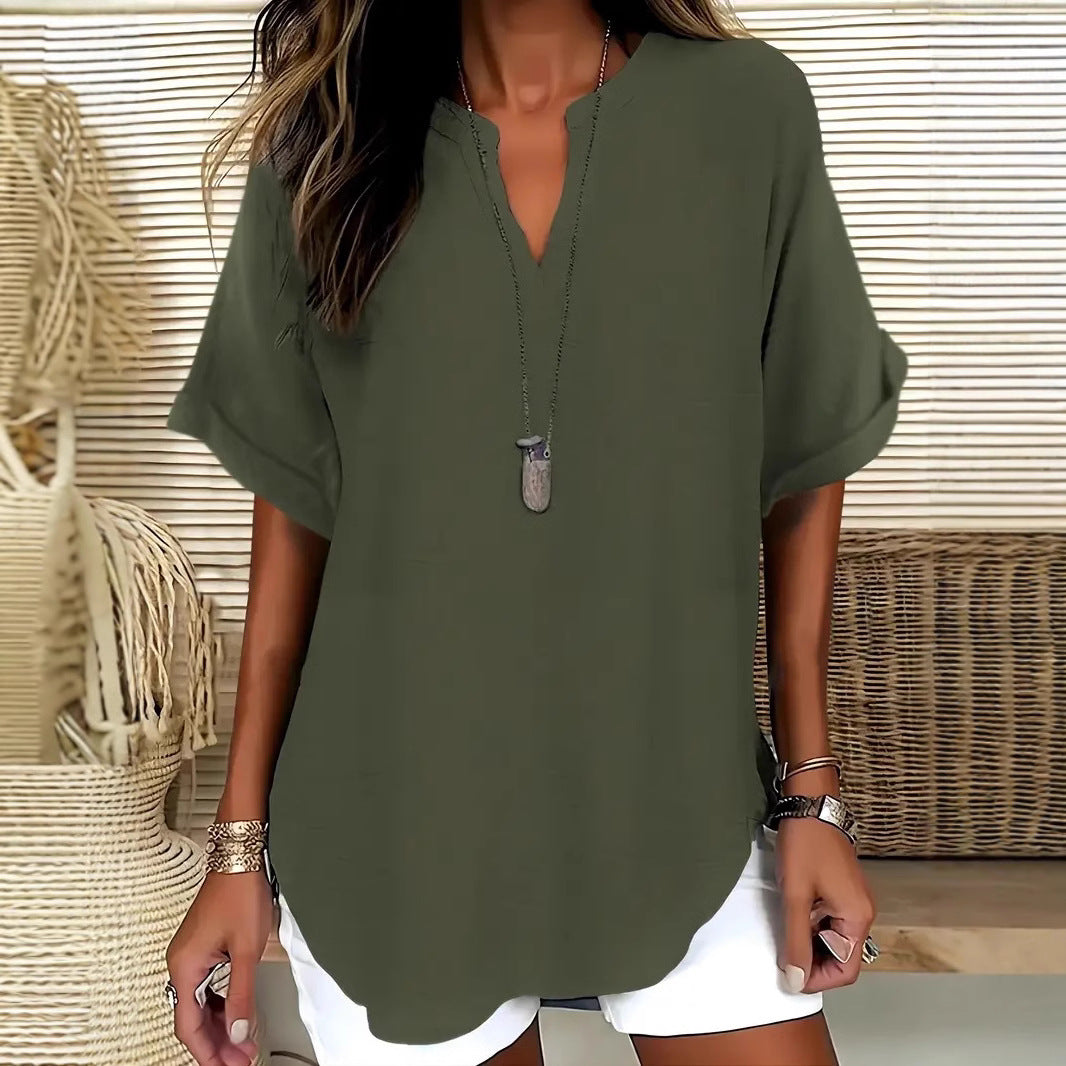 Women's Loose Ice Silk Casual Shirt | Bat Sleeve