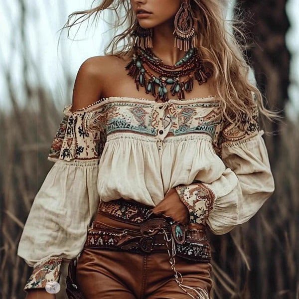 Bohemian Print Women's Cardigan Shirt | Ethnic Pattern, Loose Fit