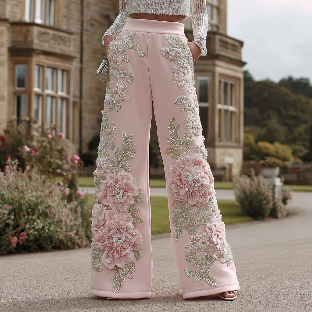 Women's Wide Leg Straight Pants with Side Panels