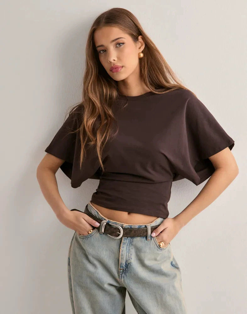 Women's Korean Bat Sleeve Round Neck T-Shirt