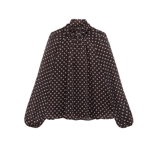 Women's Bow Polka Dot Shirt | Long Sleeve Retro