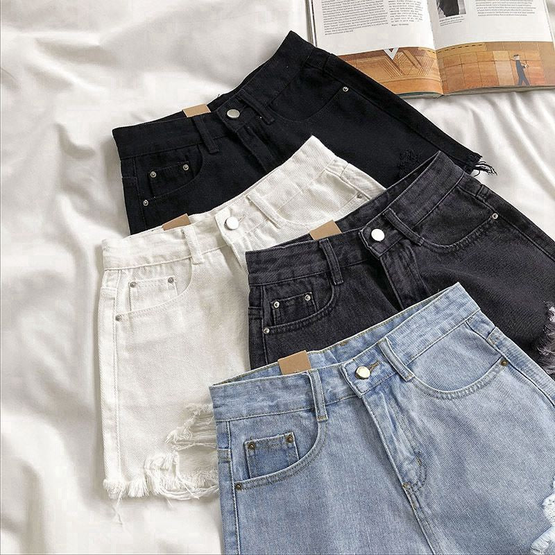 Women's Ripped Denim Shorts | High Waist Wide Leg