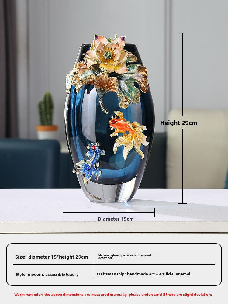 Handcrafted Glass Vase | Fish & Lotus Leaf Design - gallify.store