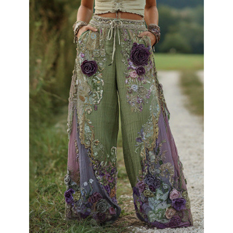 Floral Print Straight Leg Trousers | Mid Waist