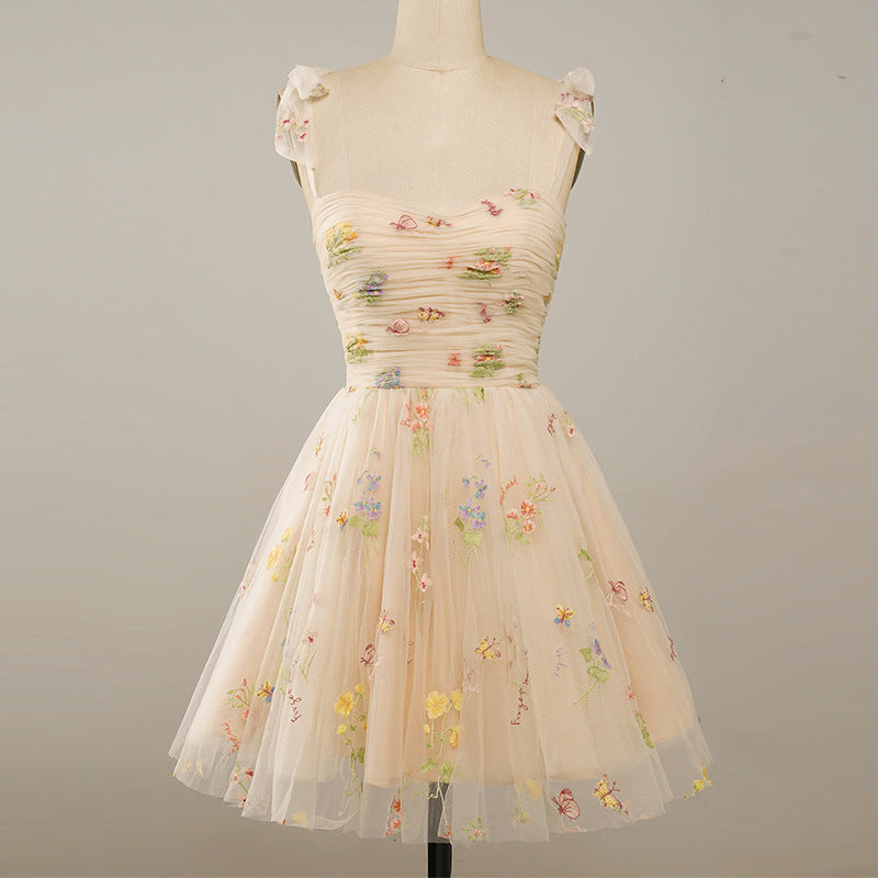 Floral Strappy Evening Dress with Small Tail