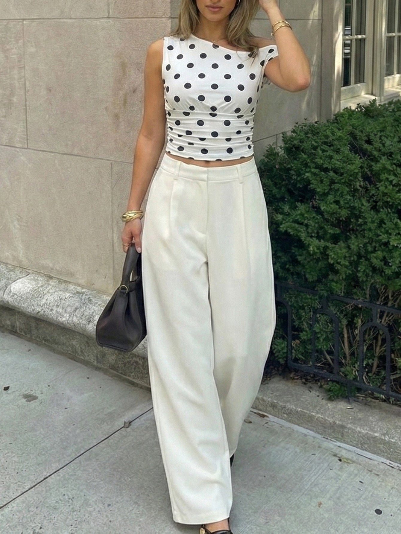 Women's Polka Dot Off-Shoulder Blouse | Chiffon