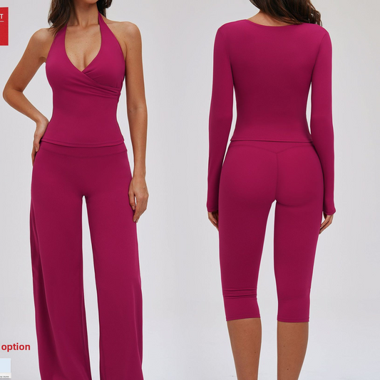 Women's 3-Piece Brushed Yoga Set | Long Sleeve Activewear - gallify.store