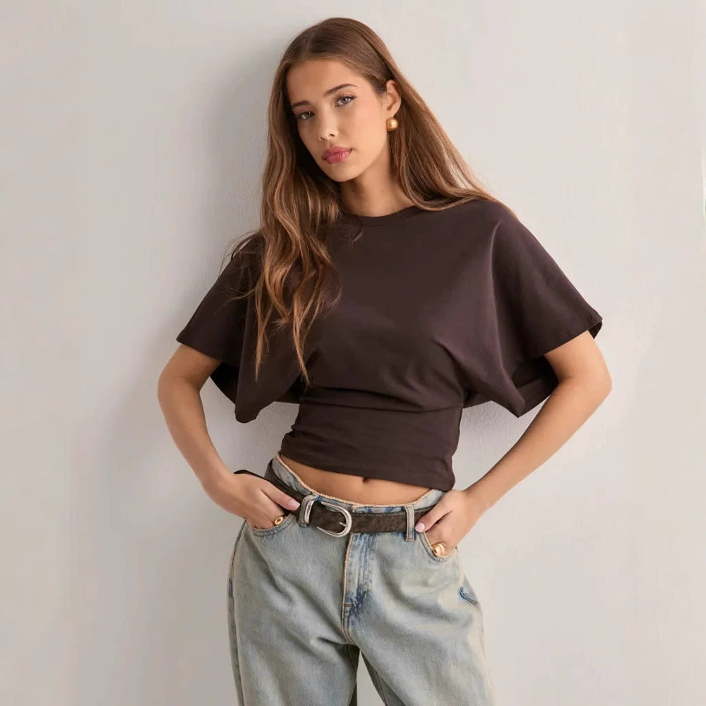 Women's Korean Bat Sleeve Round Neck T-Shirt
