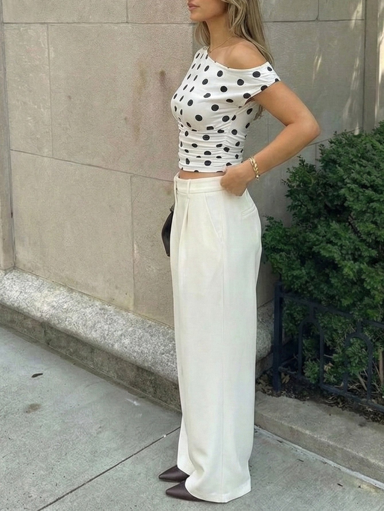 Women's Polka Dot Off-Shoulder Blouse | Chiffon