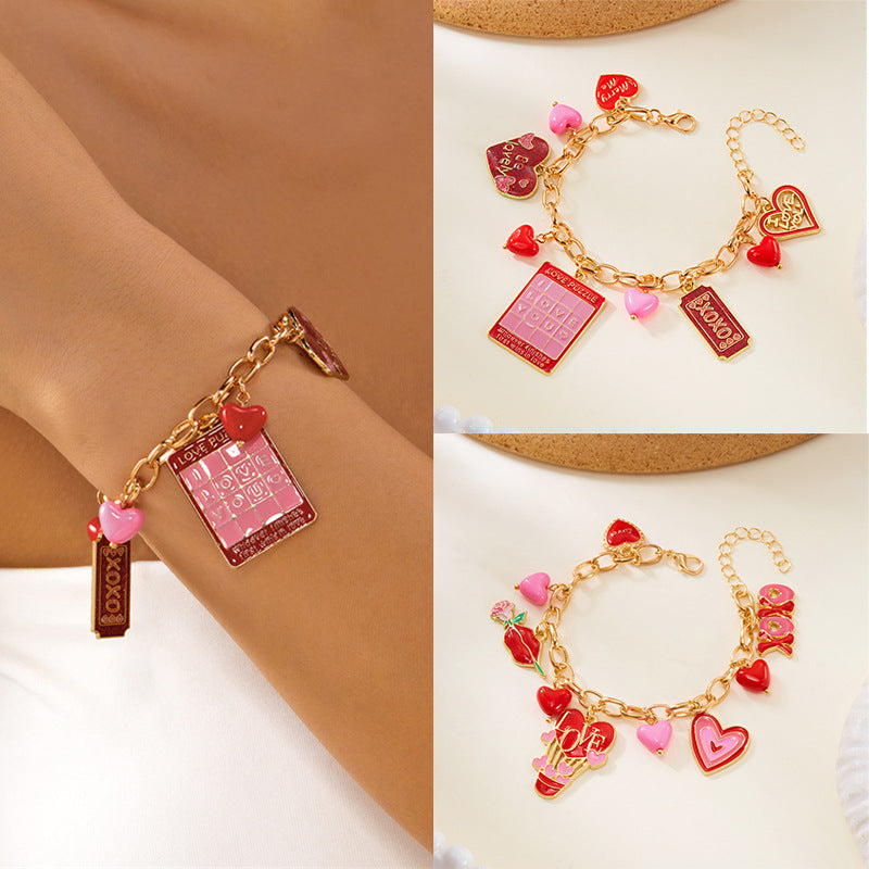 Peach Heart Multi-element Pendant Bracelet - gallify.store