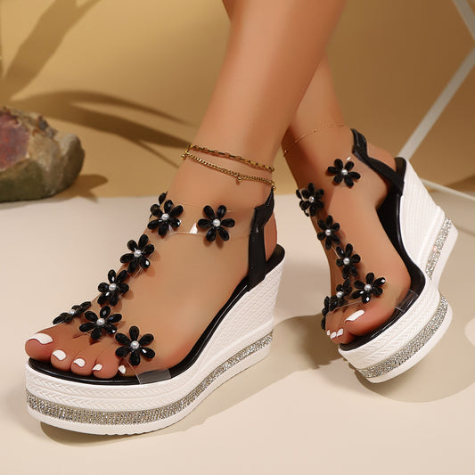 Women's Wedge Heel Rhinestone Sandals – Flower & Butterfly Platform