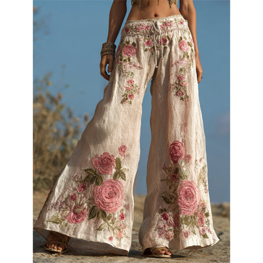 Women's Wide Leg Printed Trousers | Retro Style