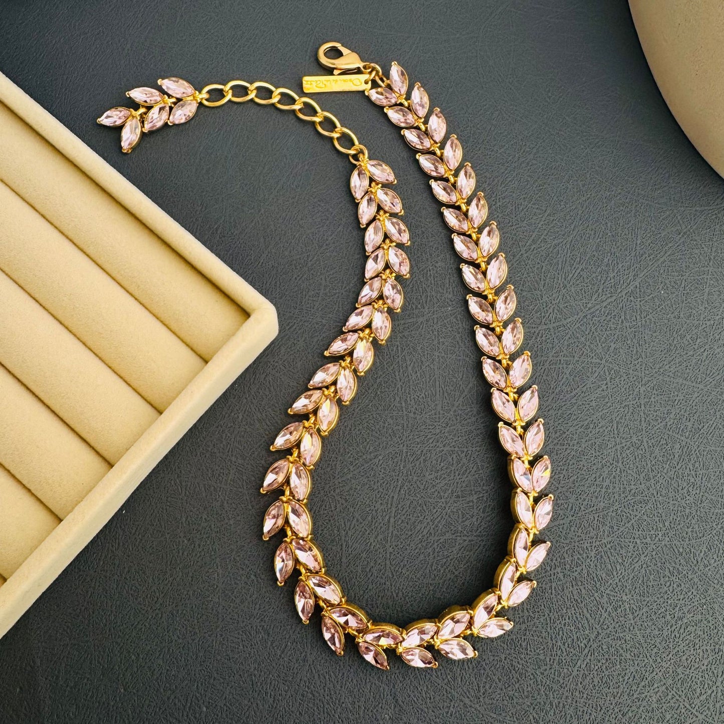Elegant Crystal Leaf Necklace | Vintage Jewellery