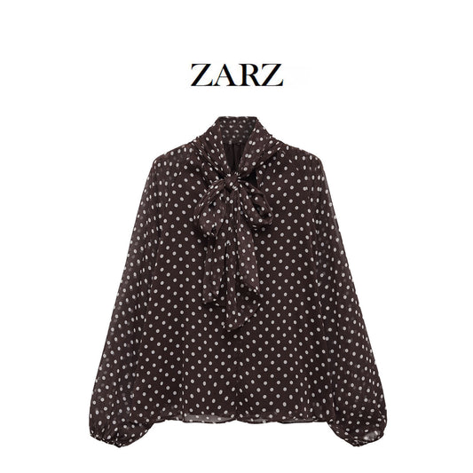 Women's Bow Polka Dot Shirt | Long Sleeve Retro