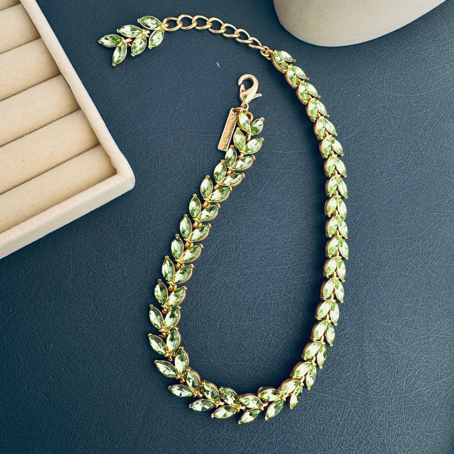 Elegant Crystal Leaf Necklace | Vintage Jewellery