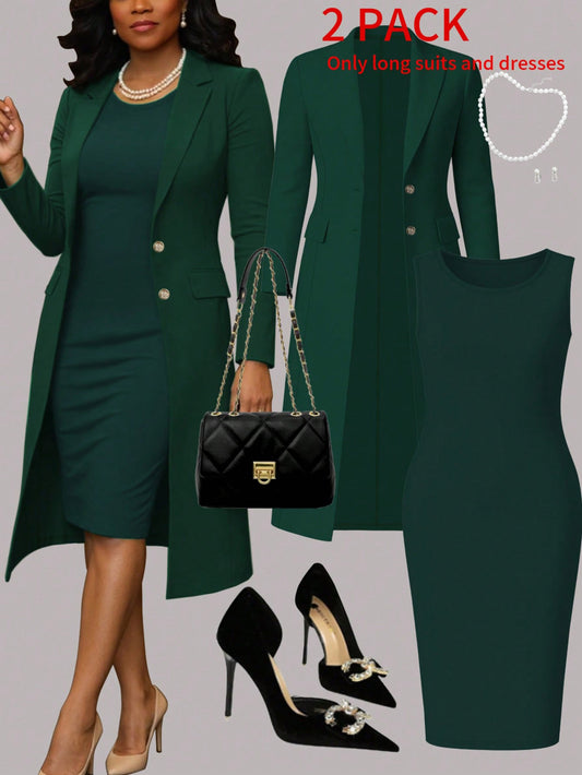 Women's Plus Size Suit Jacket & Dress Set | Elegant 2-Piece - gallify.store