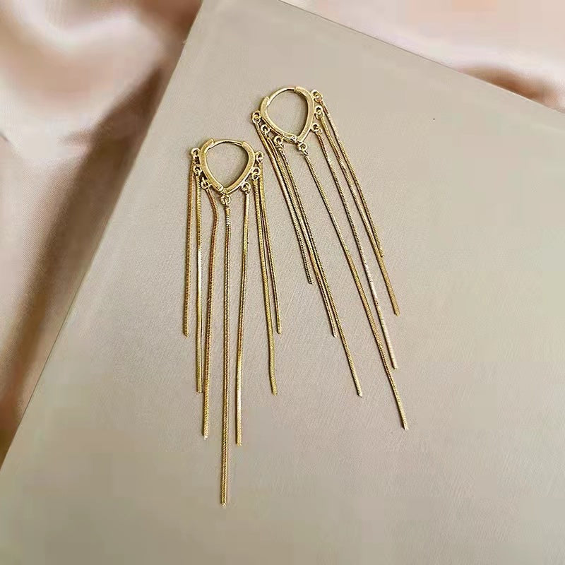 Long Geometric Tassel Earrings - Gold & Silver Copper