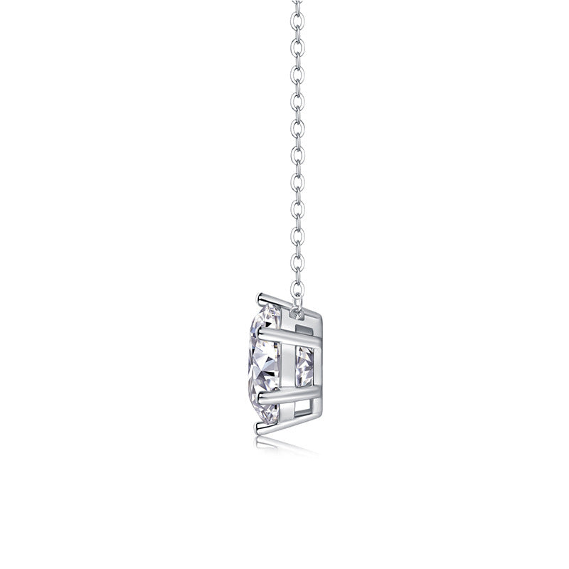 925 Sterling Silver Moissanite Necklace - Six Prong Pendant