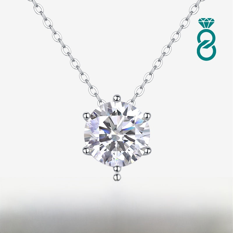 925 Sterling Silver Moissanite Necklace - Six Prong Pendant