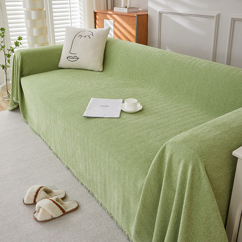 Solid Colour Chenille Sofa Cover | Herringbone, Anti-Wrinkle