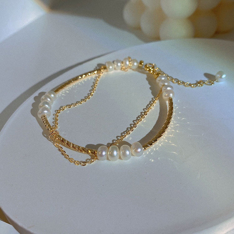 Freshwater Pearl Bracelet with Tassel - 14k Gold Plated - gallify.store