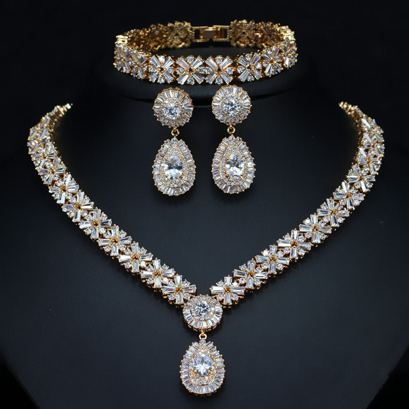 Gold Plated Cubic Zirconia Jewellery Set – Necklace, Earrings & Bracelet
