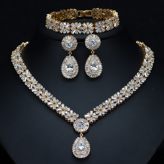 Gold Plated Cubic Zirconia Jewellery Set – Necklace, Earrings & Bracelet