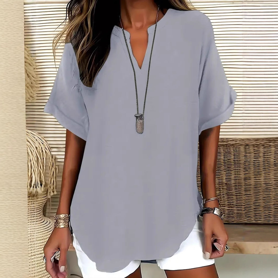 Women's Loose Ice Silk Casual Shirt | Bat Sleeve