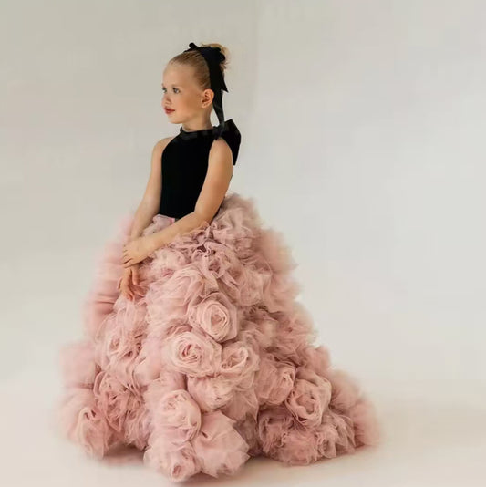 Girls 3D Floral A-Line Dress | Elegant Party & Wedding Outfit - gallify.store
