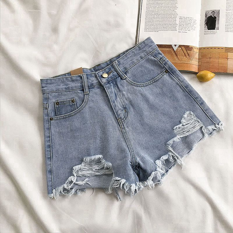 Women's Ripped Denim Shorts | High Waist Wide Leg