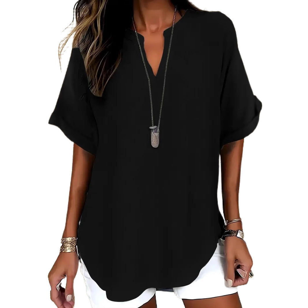 Women's Loose Ice Silk Casual Shirt | Bat Sleeve