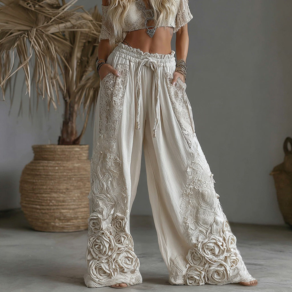 Floral Print Straight Leg Trousers | Mid Waist