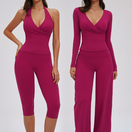 Women's 3-Piece Brushed Yoga Set | Long Sleeve Activewear - gallify.store