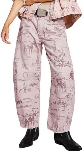 Floral Print Denim Wide Leg Trousers | High Waist