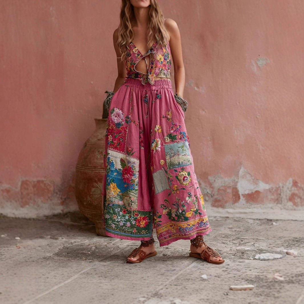 Women's Wide Leg Straight Pants with Side Panels