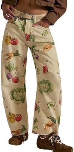 Floral Print Denim Wide Leg Trousers | High Waist