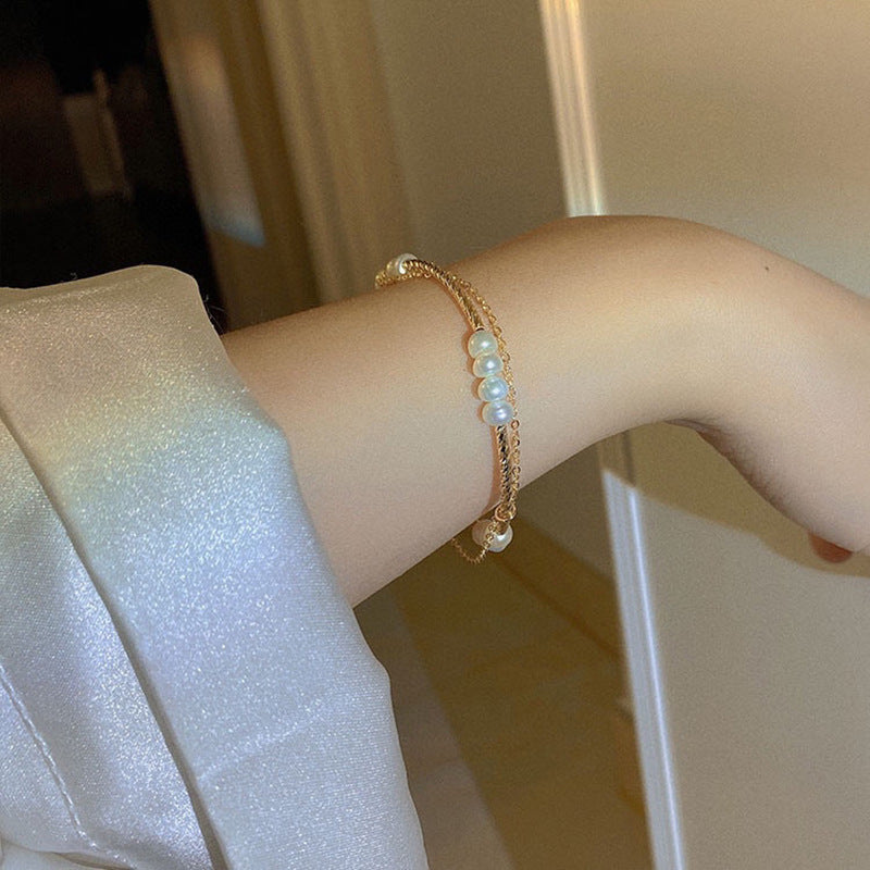 Freshwater Pearl Bracelet with Tassel - 14k Gold Plated - gallify.store