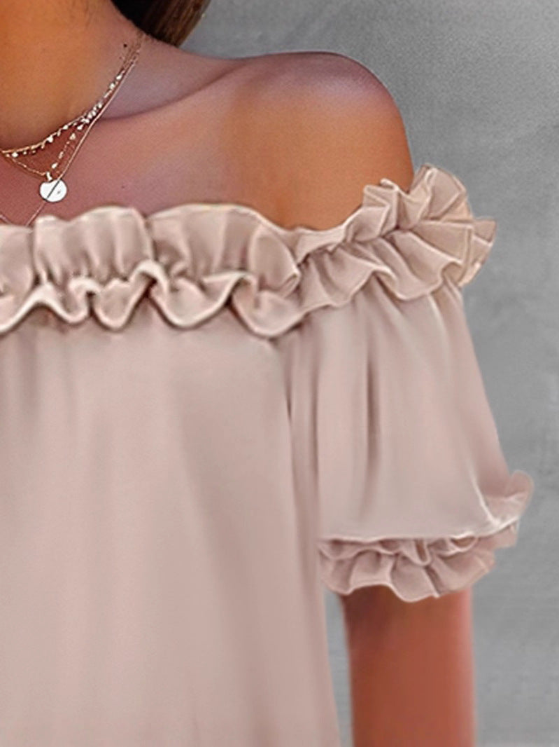 Women's Ruffle Sleeve One-Shoulder Blouse | Pink