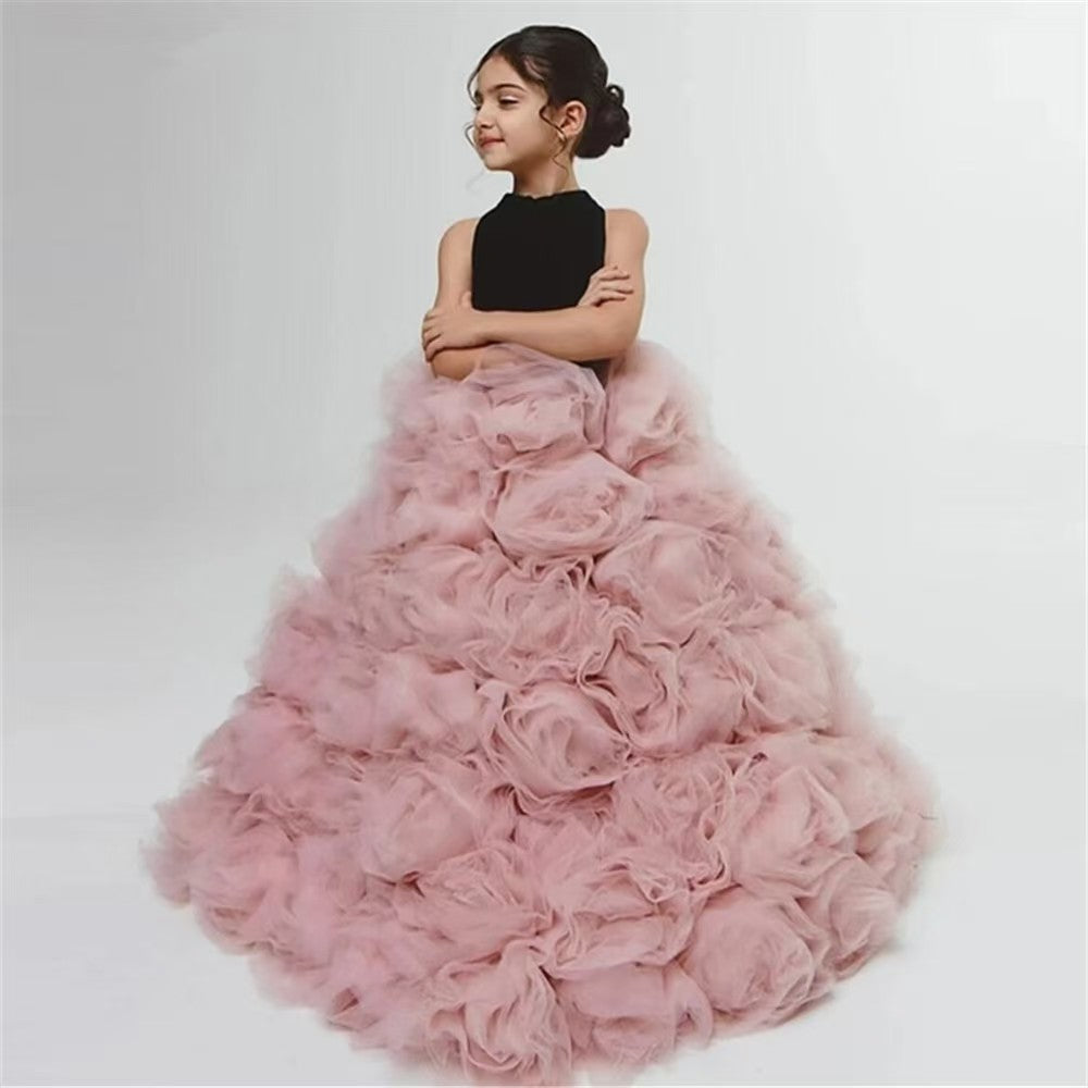 Girls 3D Floral A-Line Dress | Elegant Party & Wedding Outfit - gallify.store