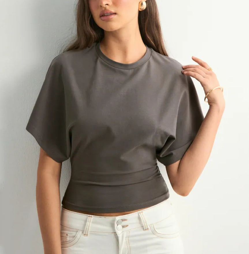Women's Korean Bat Sleeve Round Neck T-Shirt