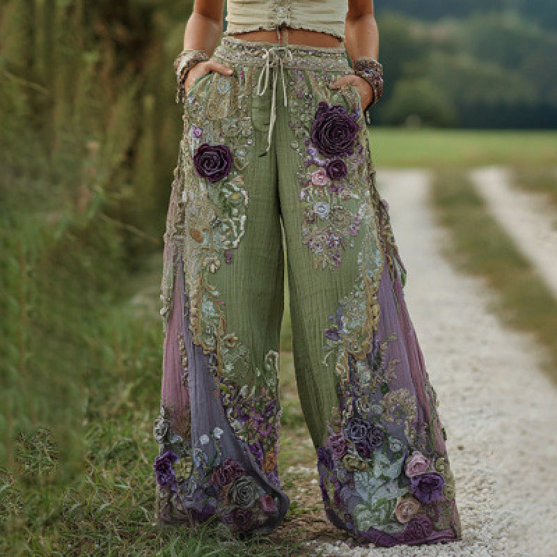 Floral Print Straight Leg Trousers | Mid Waist