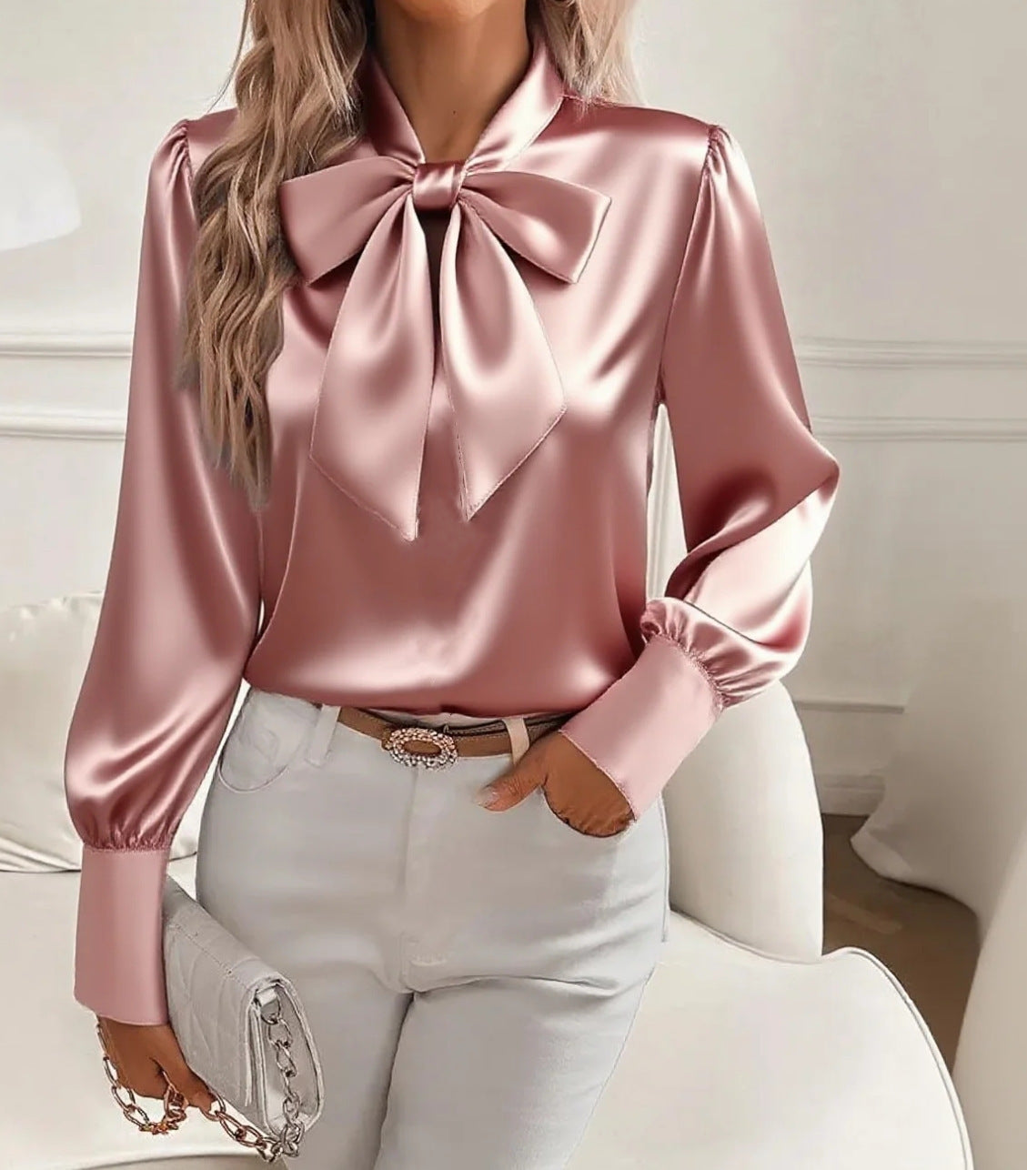 Women's Satin Bow Blouse | Long Sleeve | 8 Colours