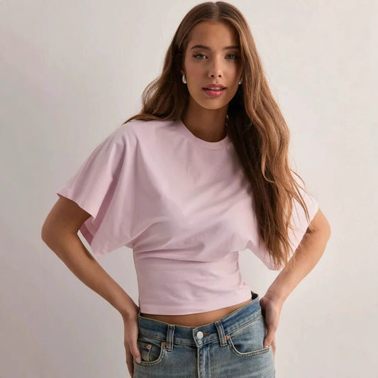 Women's Korean Bat Sleeve Round Neck T-Shirt