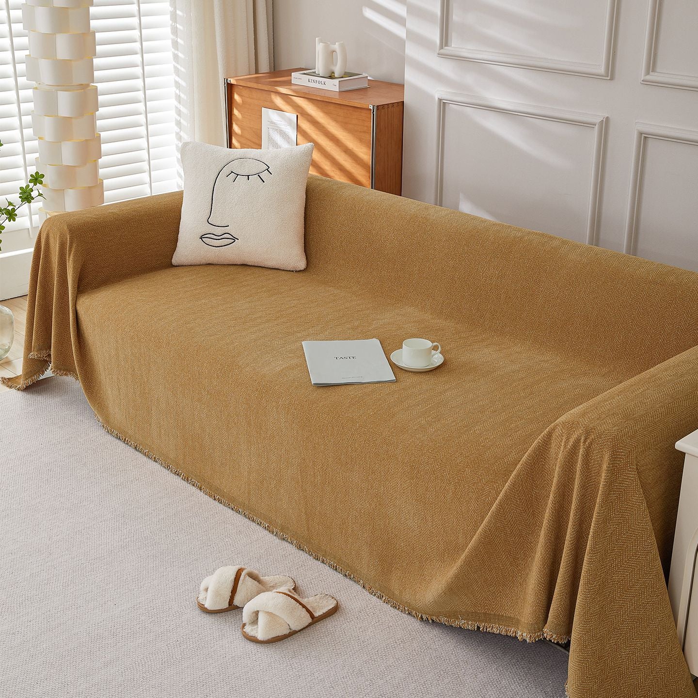 Solid Colour Chenille Sofa Cover | Herringbone, Anti-Wrinkle