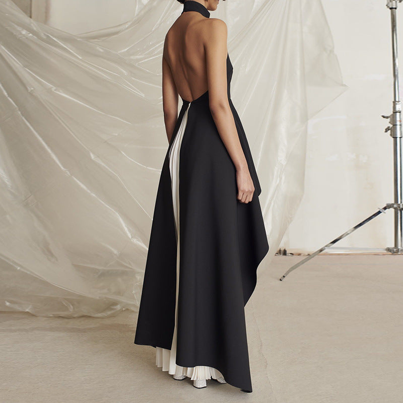 Womens Elegant Halter Evening Dress | Black & White