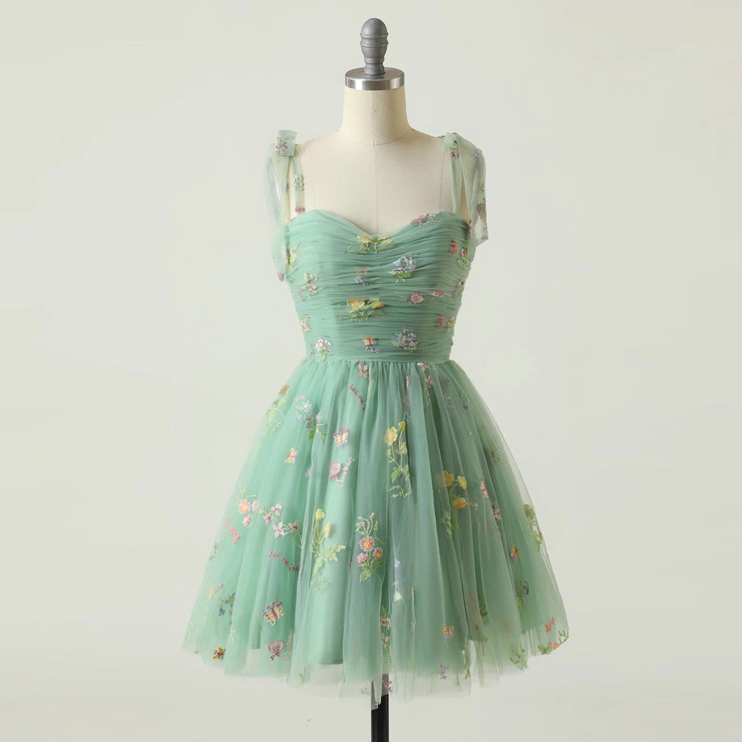 Floral Strappy Evening Dress with Small Tail