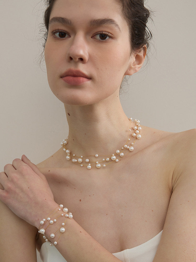 Starry Sky Pearl Necklace | 925 Silver Multi-Layer Set - gallify.store