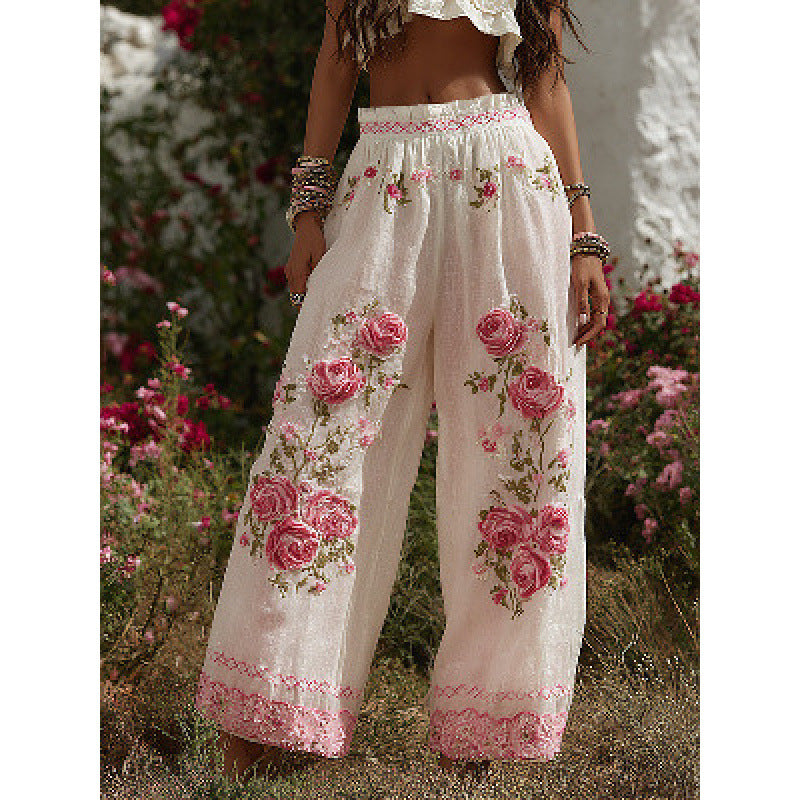 Floral Print Straight Leg Trousers | Mid Waist